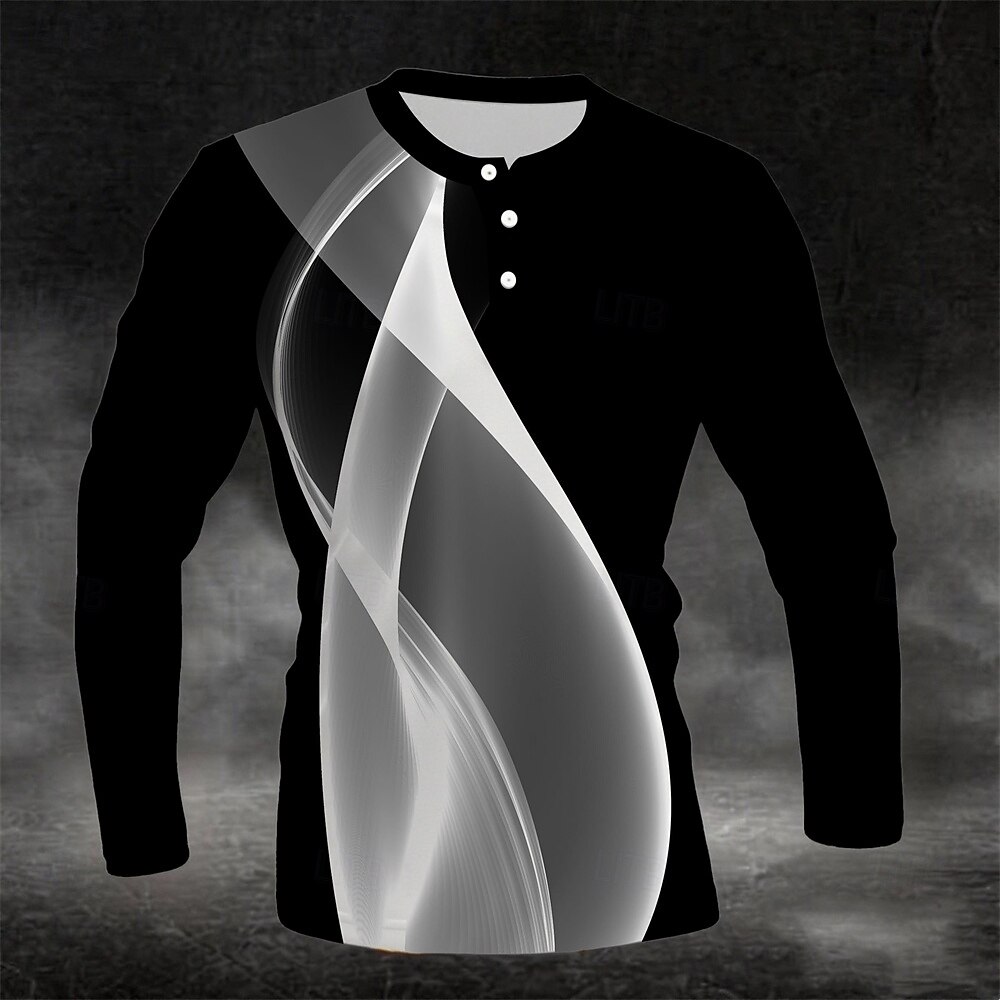 2025年 男性用 幾何学模様 抽象的 ヘンリーシャツ 長袖 ファッション かわいいスタイル 日常 カジュアル 祝日 お出かけ 春 & 秋 オールシーズン ホワイト ブルー イエロー グリーン レッド ヘンリー ヘンリーTシャツ  コレクション – $21.99 –P4