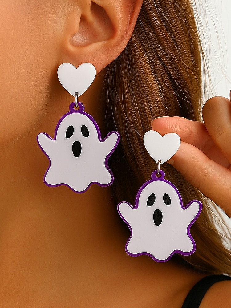 Halloween-øredobber til dame – øredobber i akryl med gresskar, spøkelse, flaggermus og edderkopp til fest, cosplay og festlige kostymesmykker. 2025 - $11.99 –P2