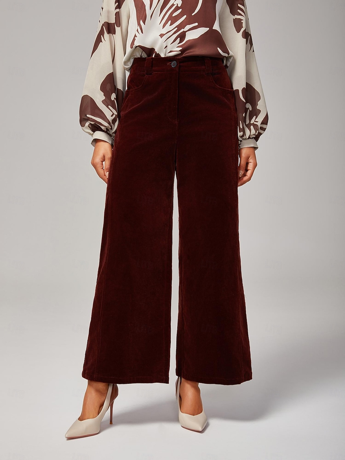 pantaloni dritti in velluto a coste marrone rossiccio del 2025 a $72.99 –P1