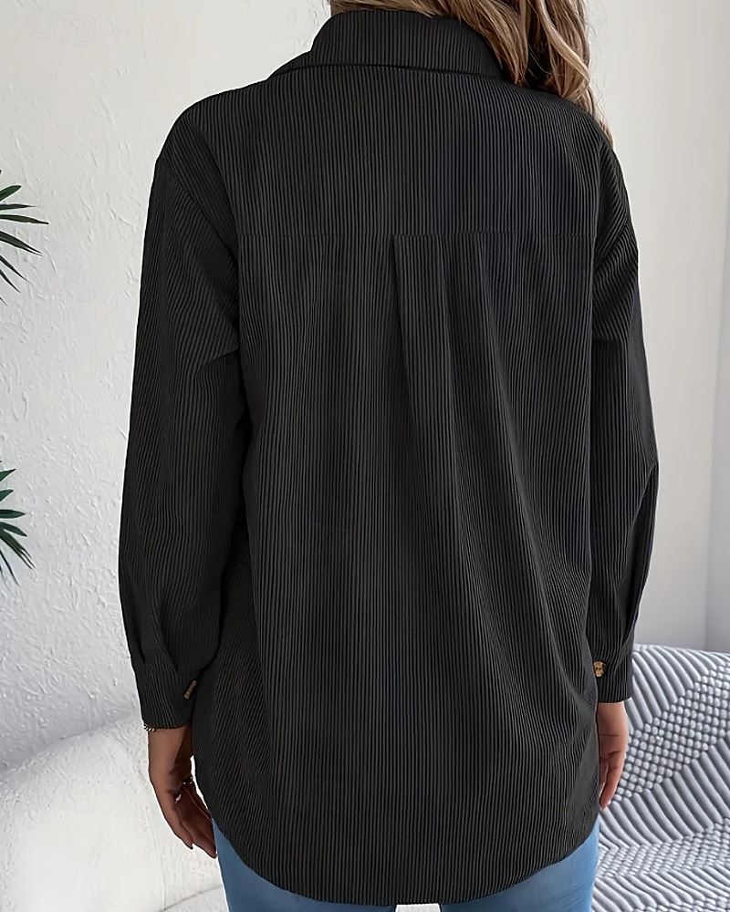 Per donna Camicia Blusa con texture Blusa Semplice Moderno Casual Manica Lunga Colletto a Camicia Top Regolari Quotidiano Uscire Tasca Bottoni Nero Vino Cachi Autunno del 2025 a $26.99 –P11