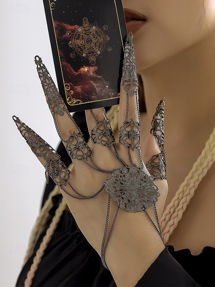 Halloween gotisk fingerkloarmbånd til dame – vintage filigran metallhåndsmykke med kjedeledd til kostymefester, cosplay og heksestil 2025 - $11.99 –P1