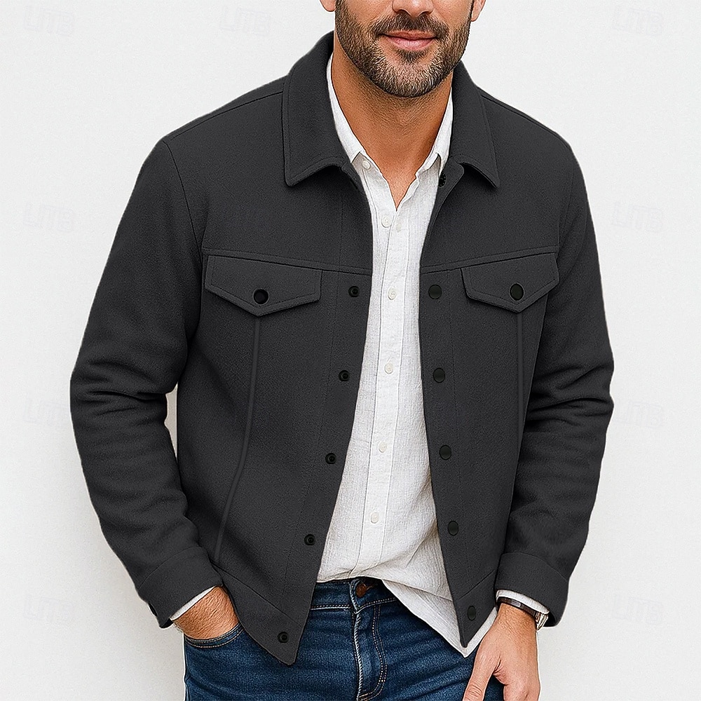 Herren Leichte Jacke Hemdjacke Formell Heim Tragbar Knopf vorne Frühling Herbst Winter Einfarbig Aktiv Vintage Umlegekragen Regulär Schwarz Weiß Khaki Grau Jacken 2025 - $30.99 –P5