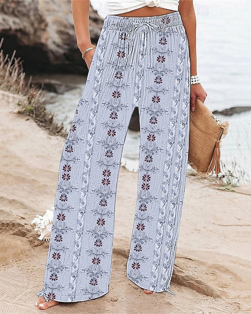 Per donna Gamba larga Pantaloni Pantaloni Palazzo Moda Boho Lunghezza intera Vita Alta Fiore Coulisse Elastico in vita Stampato Traspirabilità Confortevole Streetwear Abbigliamento quotidiano Uscire del 2025 a $20.99 –P1