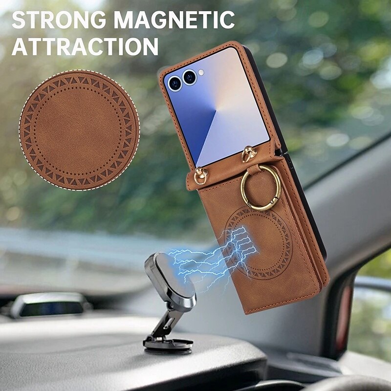 Phone Case For Samsung Galaxy Z Flip 7 Z Flip 6 Z Flip 5 Z Flip 4 Back Cover with Lanyard Support Wireless Charging Kickstand Retro TPU PU Leather 2025 - $14.99 –P5