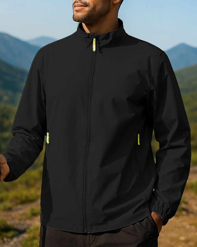 Herre Vindtett jakke Softshell jakke Turjakke Utendørs Vanntett Vindtett Turantrekk Turklær Vår Høst Topper Camping / fotturer / grotting Løp Svart Hvit Gul 2026 - $31.99 –P4
