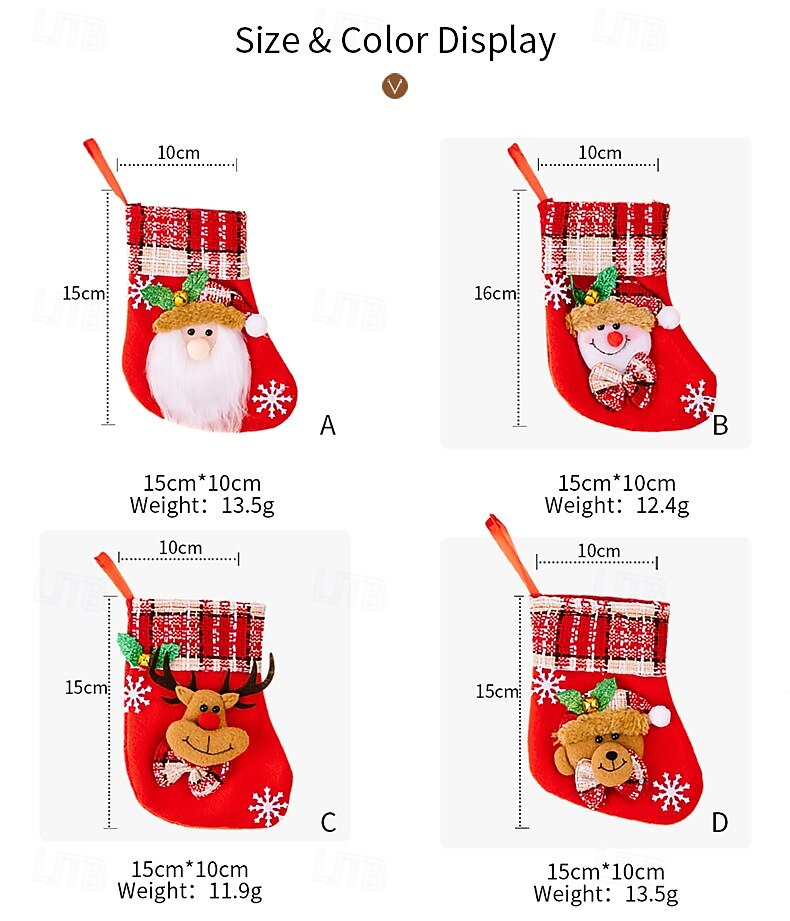4 Weihnachtsstrümpfe, Glocken, Schneeflocken, Weihnachtsmann, Schneemann, Rentier, Geschenktüten, Weihnachtsfeier-Dekoration 2025 - $9.99 –P1