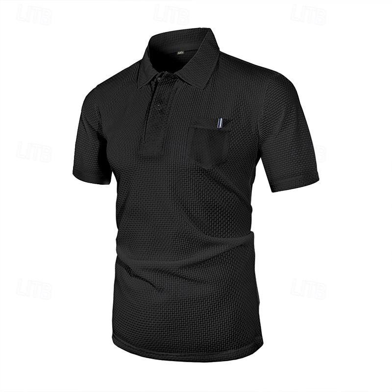 Multi-pakketten 3 stuks Voor heren Revers Korte Mouw Wit+Zwart+Blauw Ice Silk seersucker polo Polo's met knopen Golfshirt Jacquard Effen Vakantie Alledaagse kleding Polyester Zomer 2026 - $48.99 –P15