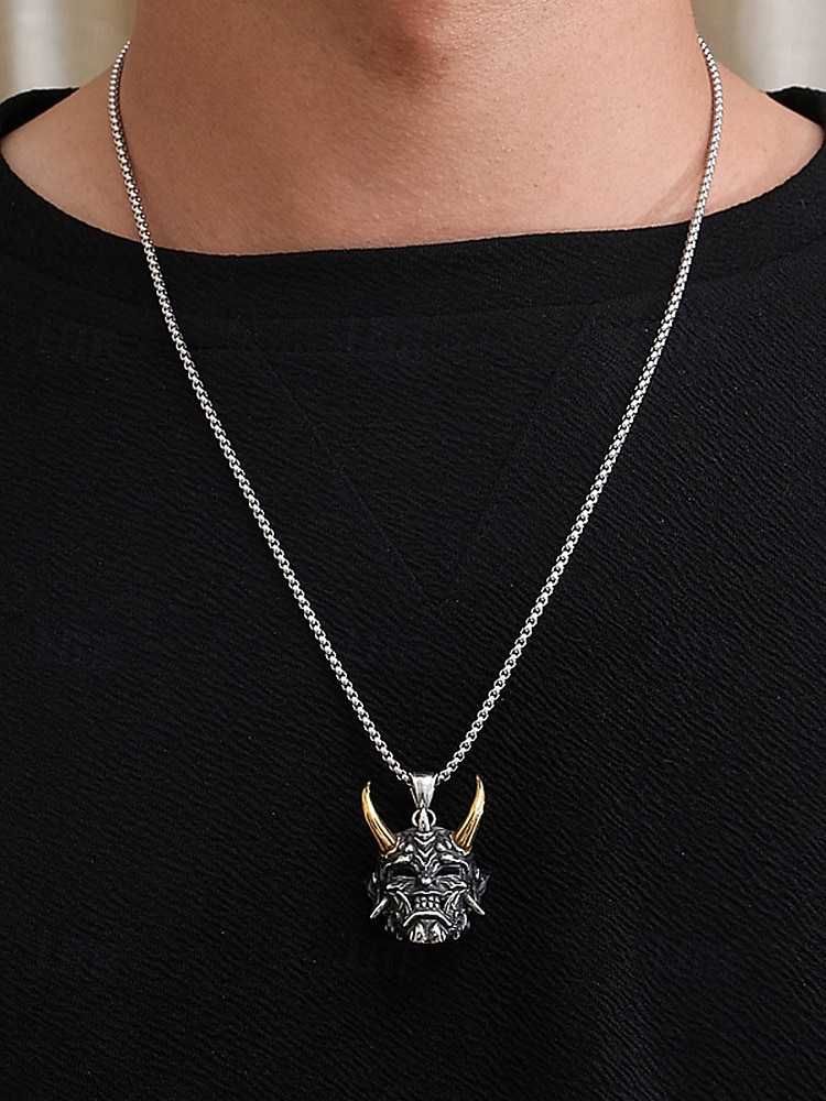 Herrehalloween-demonmaske-anhengskjede - gotisk samurai-spøkelseslegering med stangsmykker til fest, cosplay og streetwear 2025 - $7.99 –P3