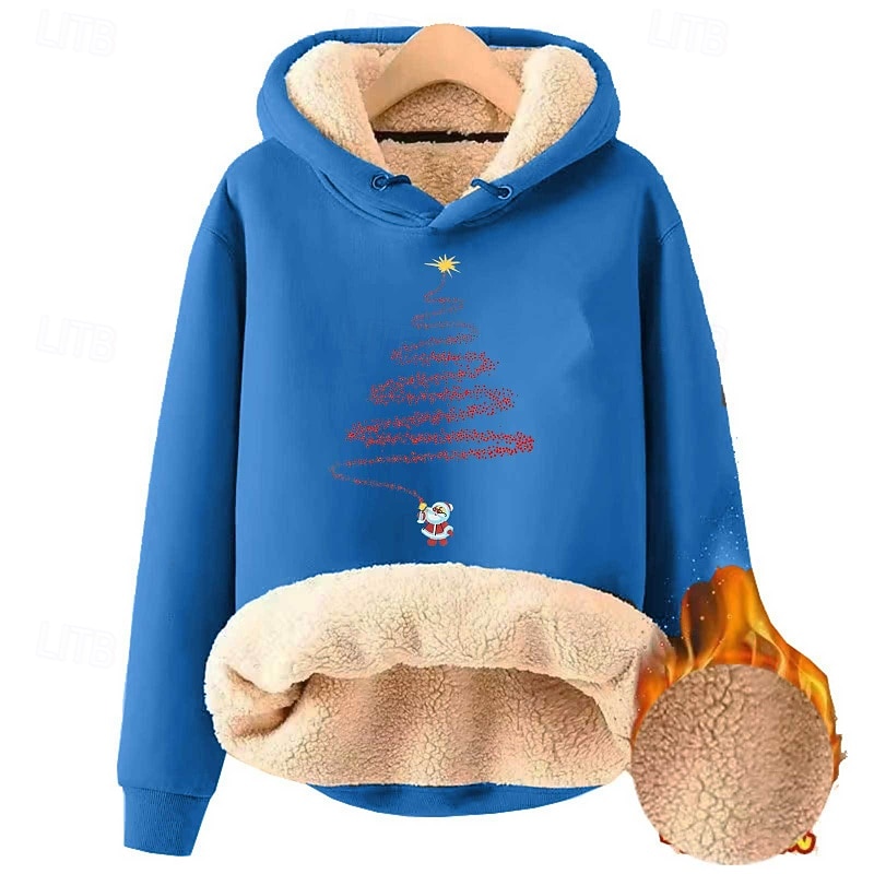 Mulheres Pulôver Moletom Com Capuz Árvore de Natal Roupa de rua Casual Manga Longa Com Capuz Tops regulares Rua Para Noite Bolsos Imprimir Azul denim Amarelo Azul Marinha Azul Azul Escuro Inverno de 2025 por $21.99 –P3
