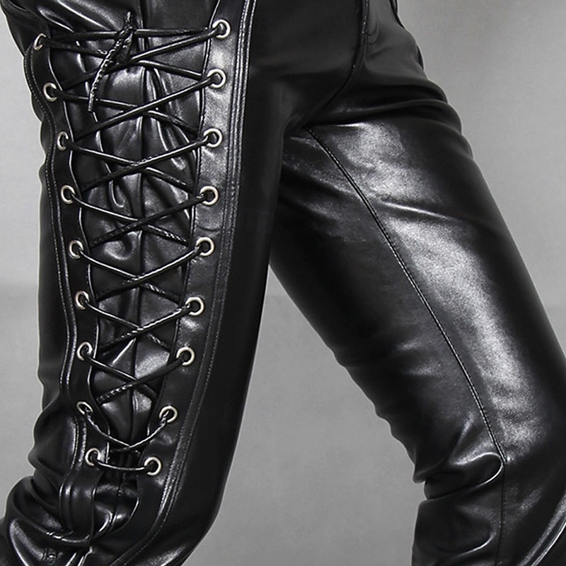 Per uomo Pantaloni in ecopelle A cordoncino Tinta unita All'aperto Sport Lunghezza intera Feste Informale Di tendenza Informale Nero Rosso Anelastico del 2026 a $48.99 –P6