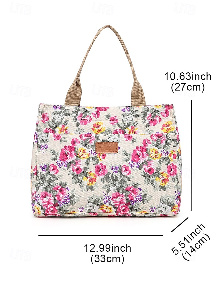 Women's Tote Shoulder Bags Canvas Shopping Casual Casual Daily Zipper Large Capacity Foldable Flower Black White Pink 2026 - $18.99 –P12