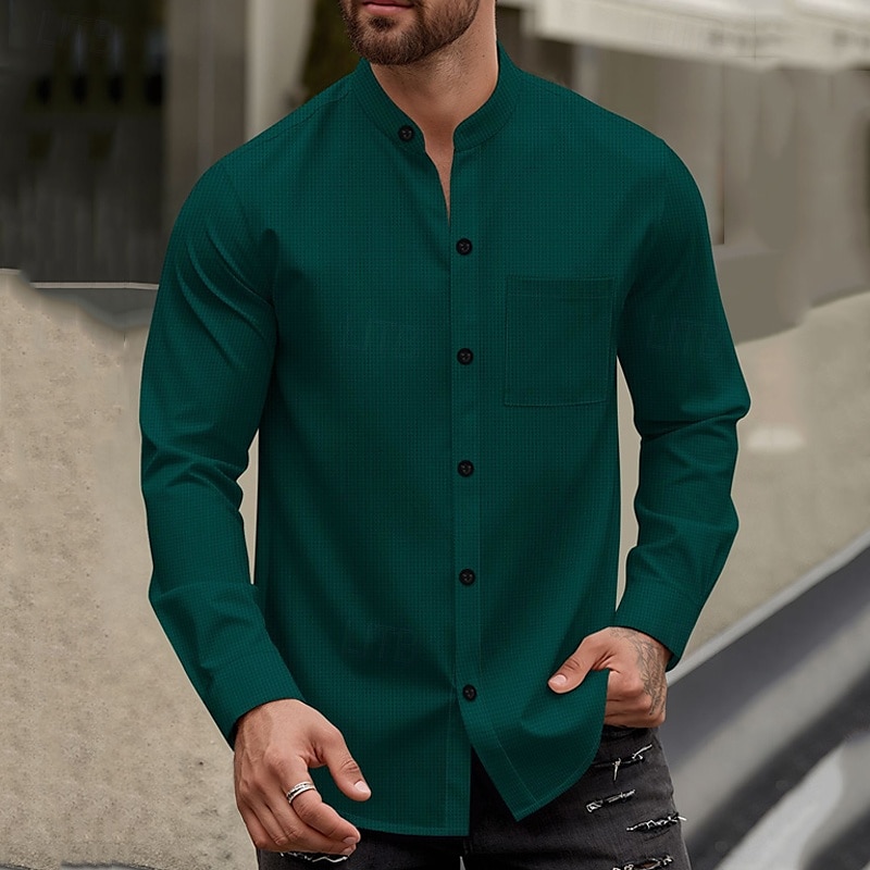 Муж. Рубашка Летняя рубашка Повседневная рубашка Пляжная рубашка Кнопка рубашка Черный Белый Винный Темно-зеленый Хаки Длинный рукав Полотняное плетение Воротник-стойка Отпуск Гавайский Карман Одежда 2025 - $28.99 –P12