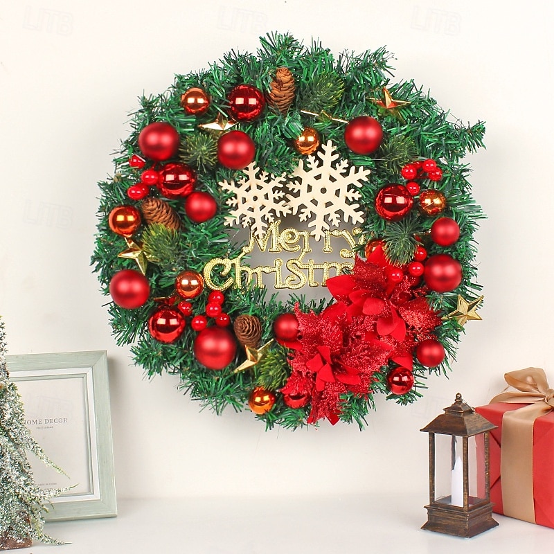 Guirlanda de floco de neve de Natal para pendurar na porta, guirlanda festiva de feriado com bolas de Natal, vitrine de vime, decoração de Natal sazonal perfeita para festa em casa de 2025 por $30.99 –P5