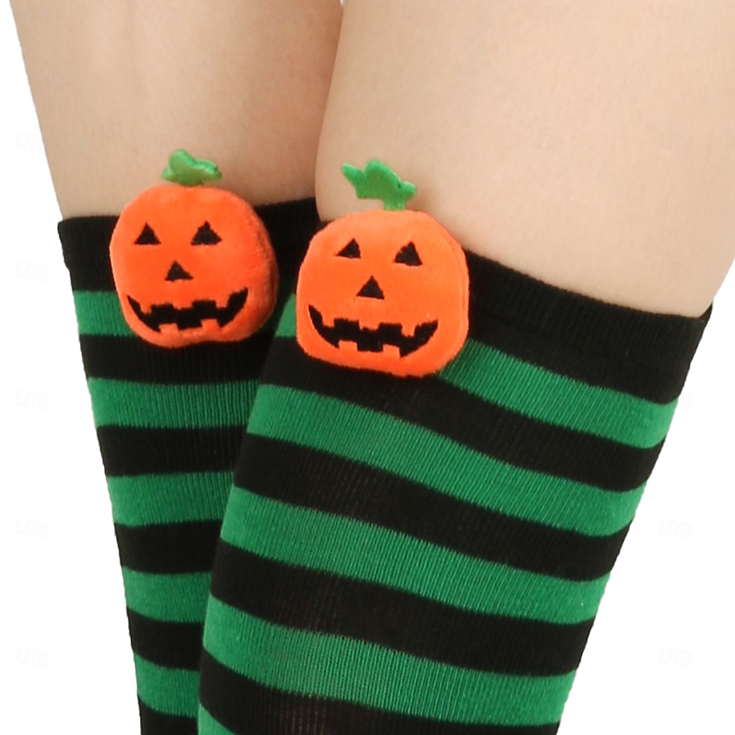 Damskie skarpetki za kolano na Halloween - bawełniane, długie pończochy w paski z uroczym wzorem dyni, zabawne i wygodne, nowatorskie pończochy na imprezy kostiumowe, cosplay i wydarzenia świąteczne 2025 - $11.99 –P5