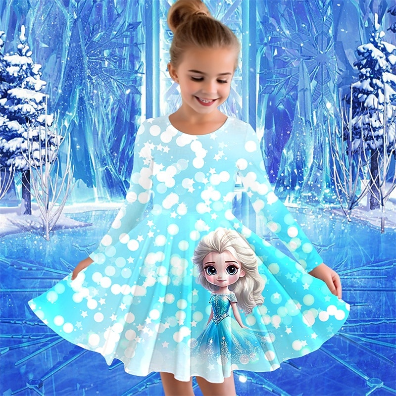 Tyttöjen 3D Piirretty Mekko Pitkähihainen Kesä Kevät Loma Päivittäin Pyhäpäivä Prinsessa Kaunis Makea Lapset 4-12 vuotta Rento mekko A linjainen mekko Polvipituinen Normaali 2025 - $16.99 –P2