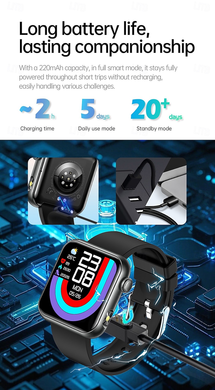 iMosi TK50 Relógio inteligente 1.72 polegada Relógio inteligente Bluetooth Monitoramento de temperatura Podômetro Aviso de Chamada Compatível com Android iOS Feminino Masculino Chamadas com Mão Livre de 2025 por $48.99 –P16