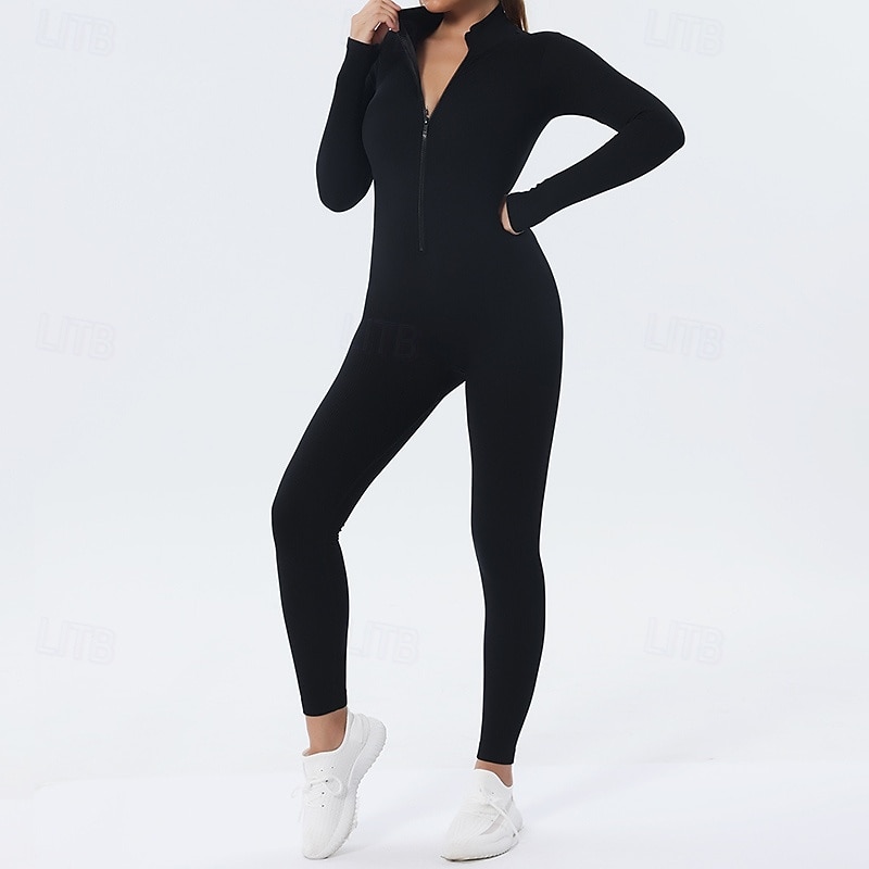 Damen Trainingsanzug Einteiliger Strampler Reißverschluss Einfarbig Bodysuit Herbst Schwarz Rosa Fitnessstudio sportlich Laufen Bauchkontrolle Atmungsaktiv Langarm Sport Sportkleidung 2026 - $32.99 –P13