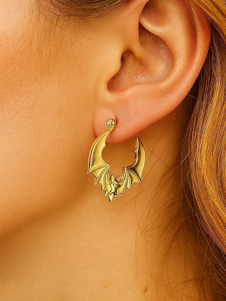 Boucles d'oreilles créoles chauve-souris pour femme, style gothique punk, en alliage, idéales pour les fêtes, les cosplays et les sorties nocturnes. de 2025 ? $7.99 –P2