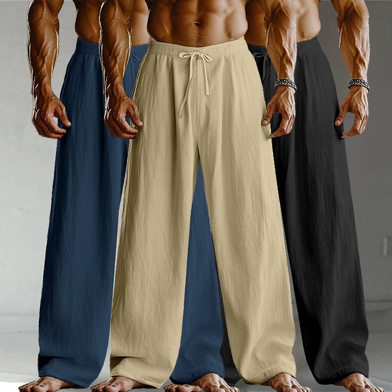 Men's Linen Pants Trousers Summer Pants Baggy Pants Drawstring Elastic Waist Straight Leg Plain Comfort Breathable Full Length Home Yoga Holiday Fashion Streetwear Black+White+Navy Blue 2026 - $37.99 –P6