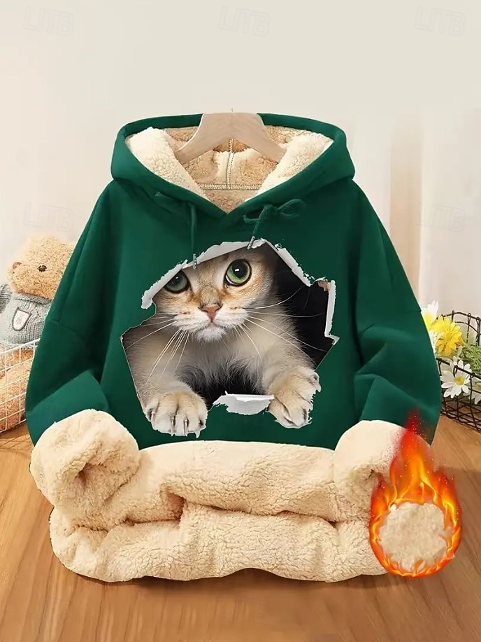 Dam Pullover Hoodie Sweatshirt Ficka Mönster Djur Bokstav Ledigt Comfrt Långärmad Huva Vanliga toppar Ledigt Gata Vardag Svart Rodnande Rosa Rubinrött Grön Ljusgrå Höst Vinter 2026 - $32.99 –P8