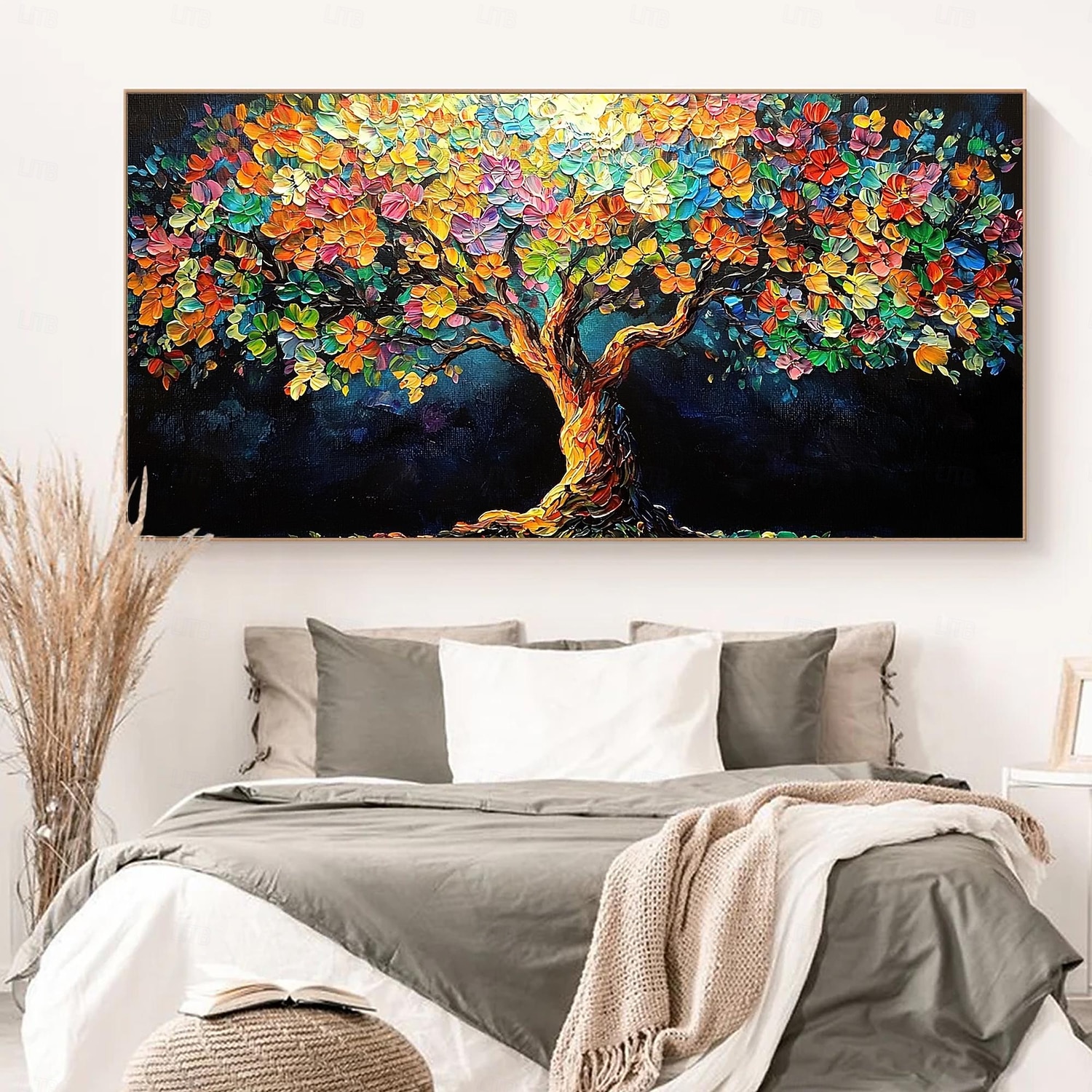 2025年 手作りのオリジナルのカラフルな咲く木の油絵、キャンバスの壁、抽象的な生命の木の絵画、家の装飾用、枠張り付き/内枠なしの絵画  コレクション – $100.99 –P14