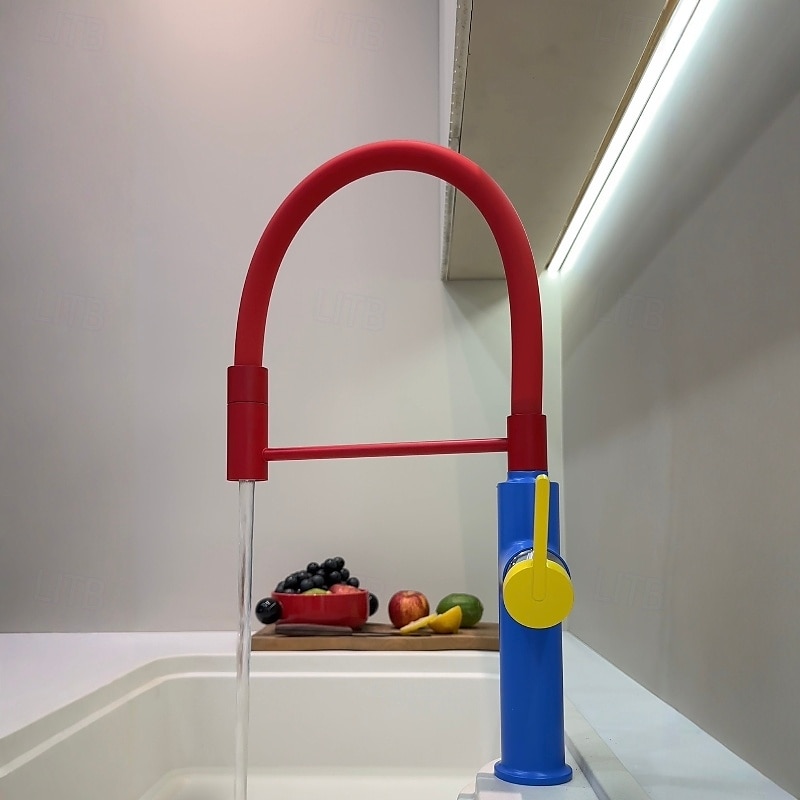 Robinet de cuisine - Poignée unique à un trou Électroplaqué / Finitions peintes Extractible / Rétractable / Bec Standard / Arc haut / haut Ensemble central Moderne Contemporain Kitchen Taps de 2025 ? $145.99 –P1