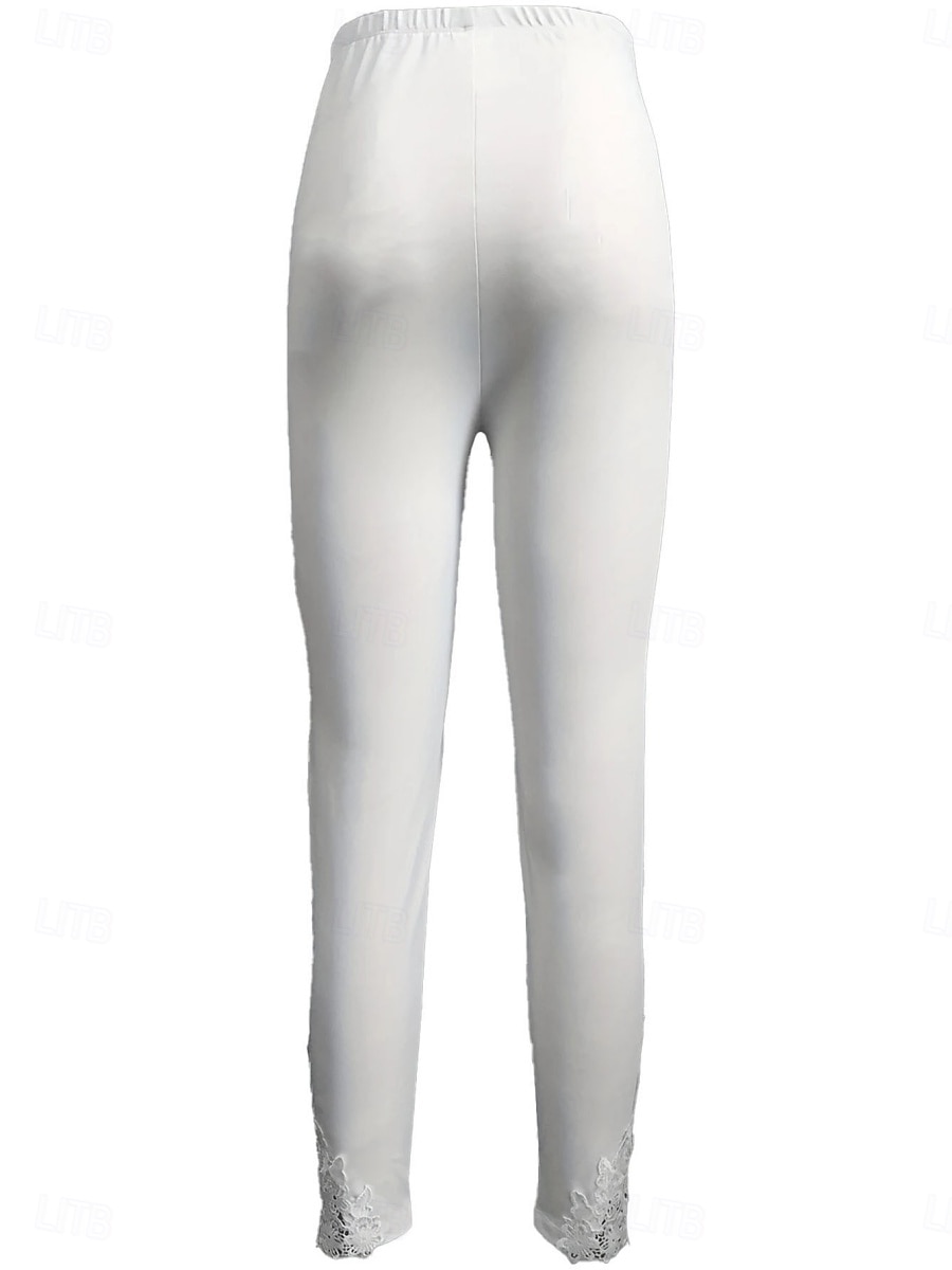 Mulheres chinês Leggings Moda Roupa de rua Básico Comprimento total Cintura Alta Tecido Renda Confortável Macio Com Stretch Ao ar livre Férias Rua Preto Branco Verão Primavera Fino de 2025 por $17.99 –P3