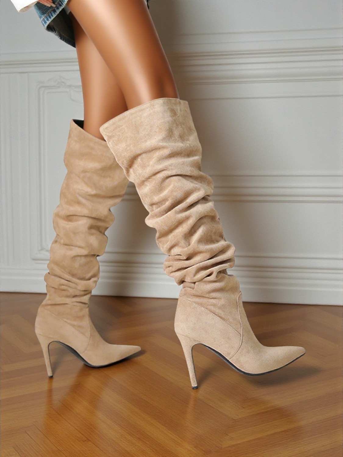 Bottes hautes pour femmes, style jambe large, convertibles au-dessus du genou, bottes à talon aiguille à bout pointu en daim pour des tenues de mode décontractées urbaines de 2025 ? $69.99 –P6