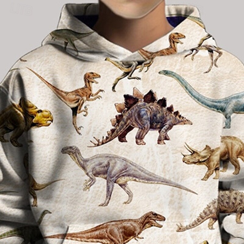 Pojkar 3D Dinosaurie Huvtröja Långärmad Vår Höst Mode Streetwear Barn 4-12 år Huva Utomhus Ledigt Dagligen Normal 2025 - $18.99 –P5