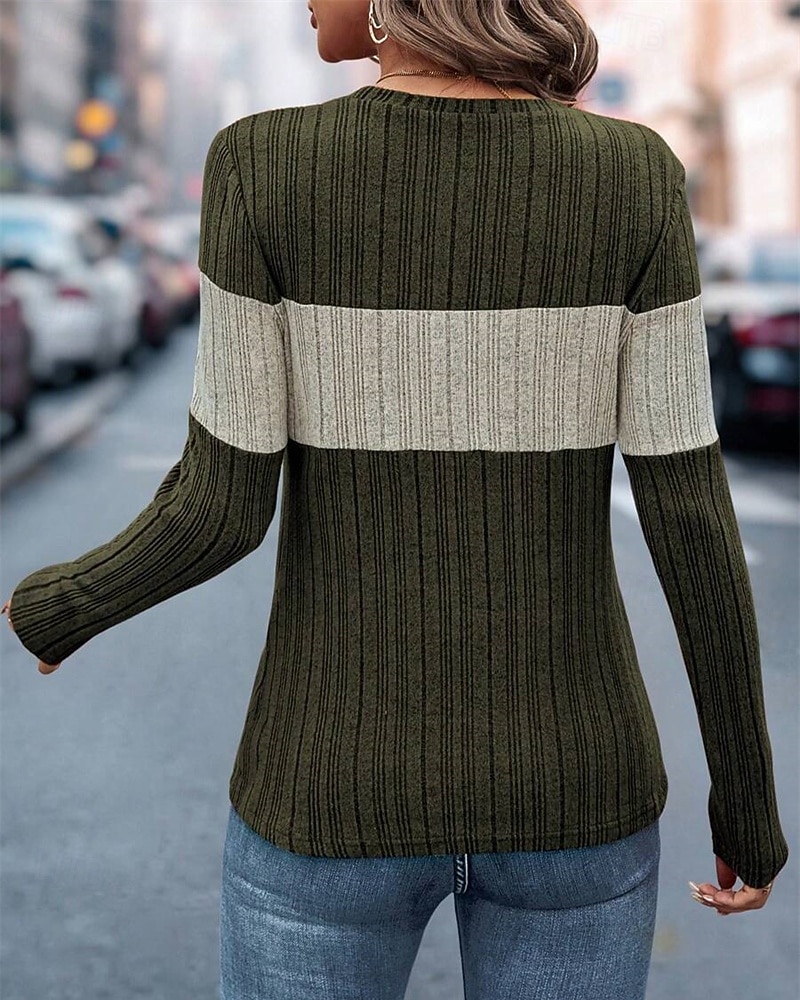 Жен. Вязаная ткань Пуловер Повседневные Стиль На каждый день Контрастных цветов Рельефный узор Вырез под горло Трикотаж Длинный рукав Обычные топы Вязать Повседневные Праздники На выход 2026 - $21.99 –P8