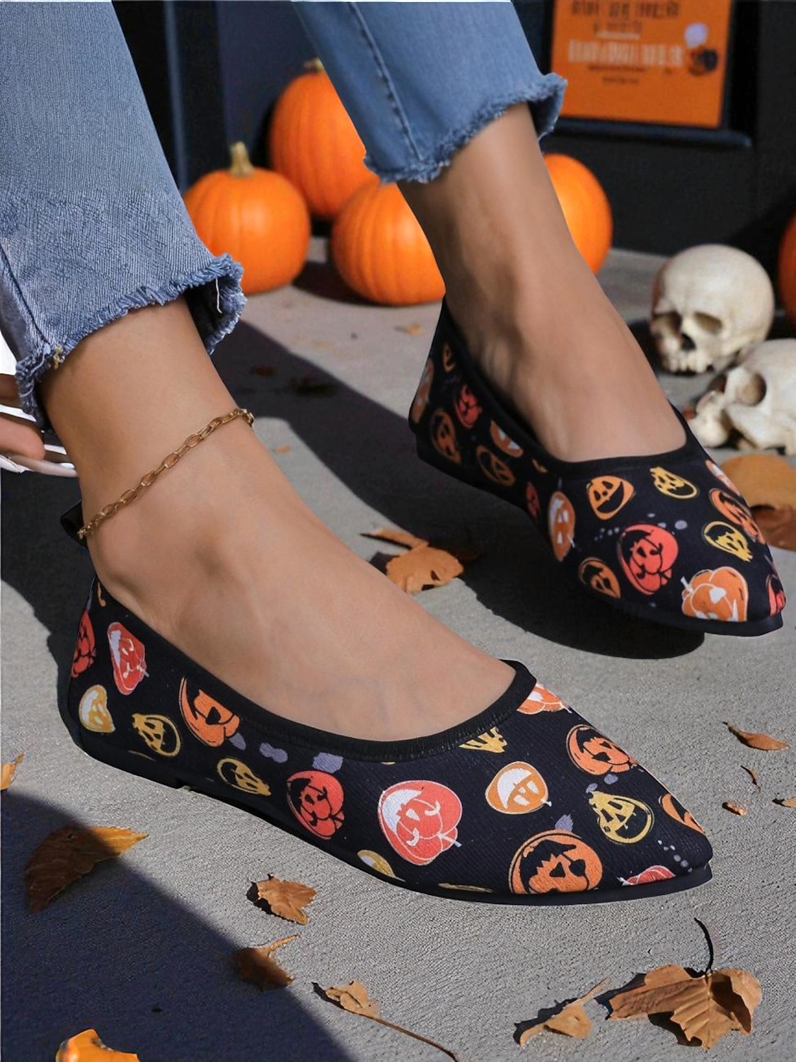 Dámské lehké dýňové balerínky se špičatou špičkou - nazouvací halloweenské boty pro slavnostní podzimní outfity a každodenní pohodlí 2025 - $18.99 –P2