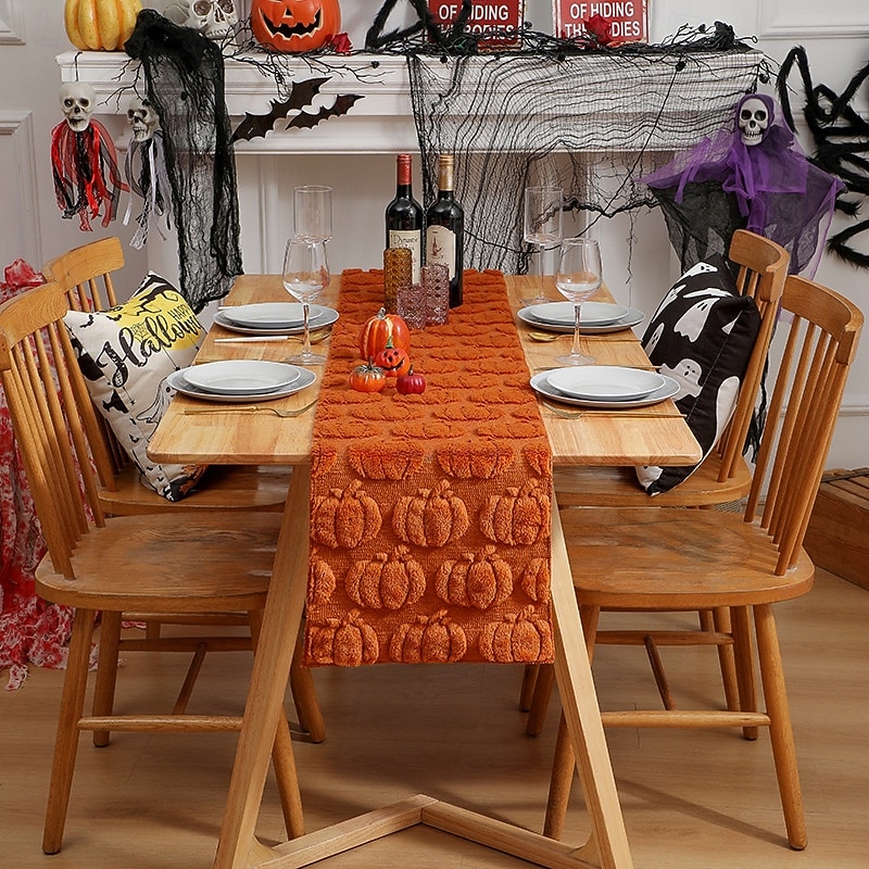 Traversă de masă de Halloween cu steag de masă - Traversă de masă brodată cu dovleac matlasat 3D, decor premium pentru petreceri &afișaje de mall 2025 - $9.49 –P4