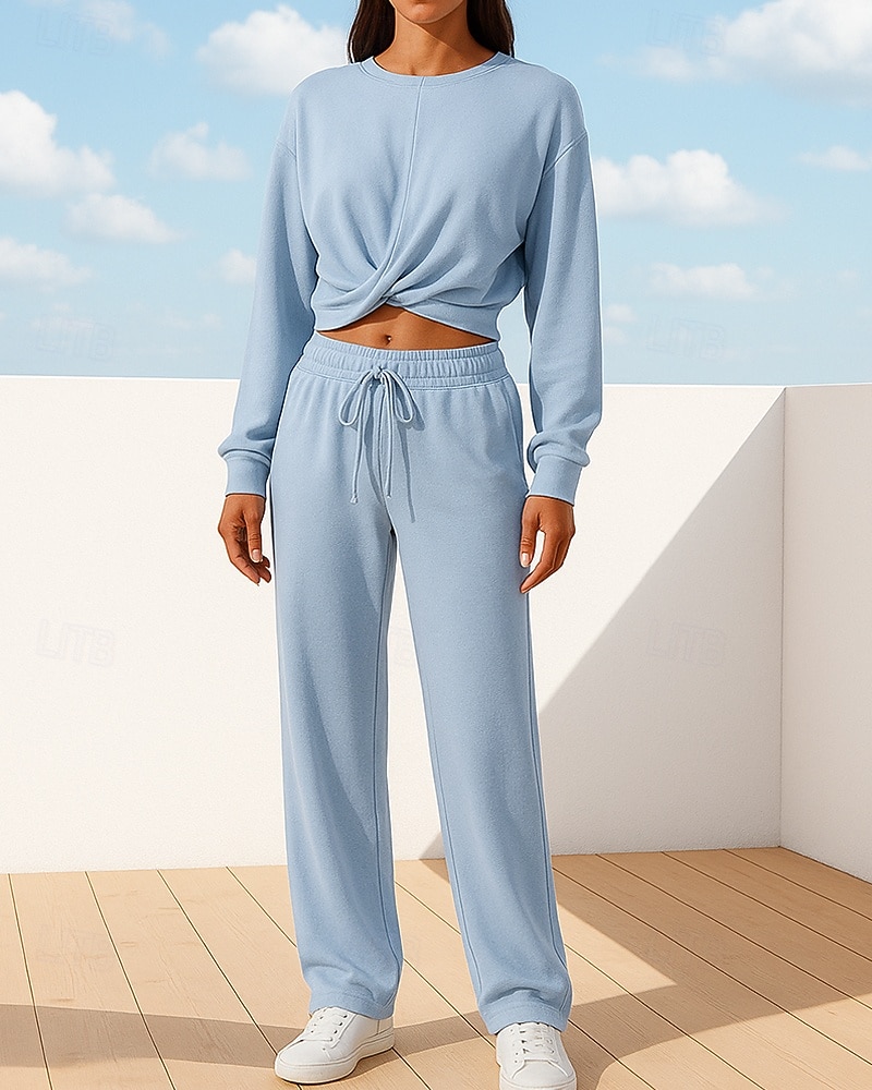 Mujer Conjuntos de chándal con jersey Conjuntos deportivos casuales Conjuntos de salón de 2 piezas Perneras anchas Color sólido Trajes de Yoga Primavera Negro Verde Ejército Al Aire Libre Viaje Correr 2025 - $35.99 –P1