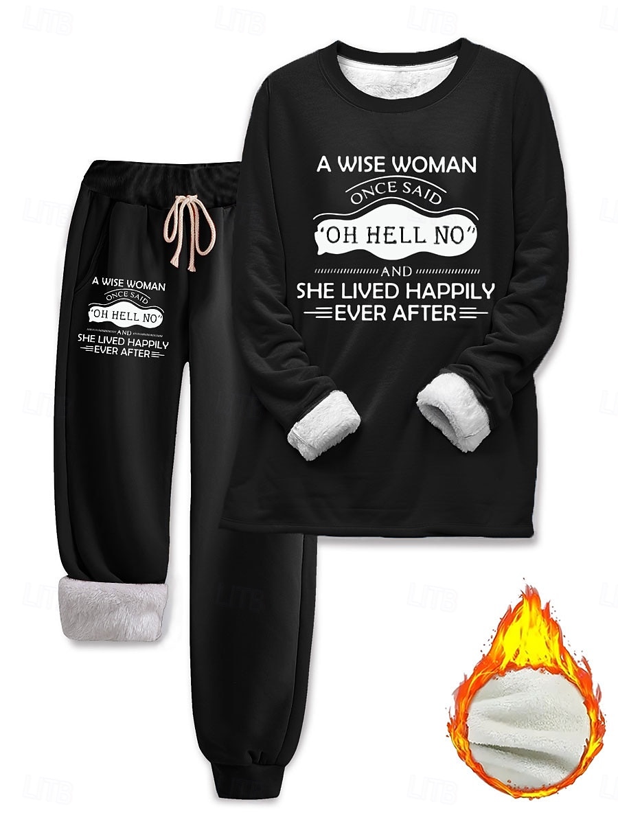 Femmes Élégant Chaud Mode Ensembles deux pièces Survêtement Ensembles de Pantalons manche longue Manche Évêque Col ras du cou Graphique Lettre Imprimé Extérieur Vacances Quotidien Noir Rose Claire de 2025 ? $41.99 –P7