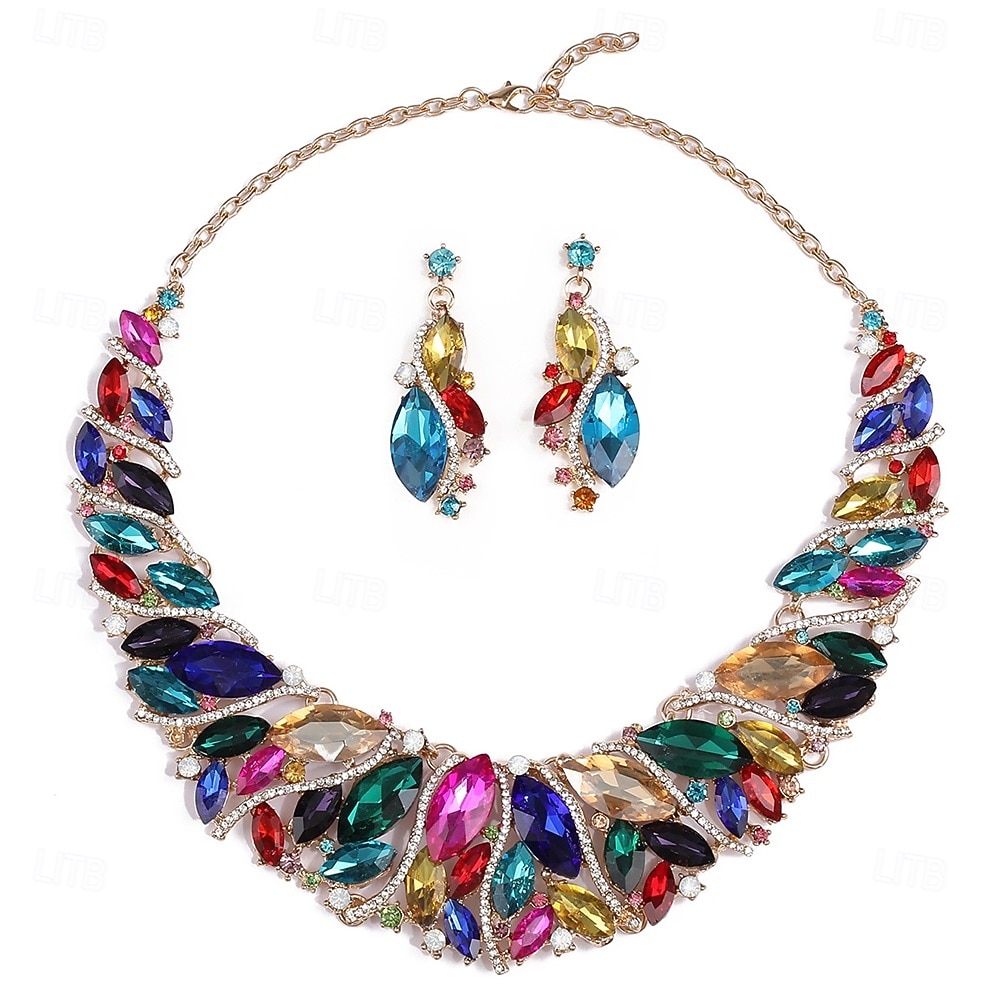 Conjunto de Jóias 2 Com Strass cromada Brincos Colares Mulheres Elegante Vintage Moda Estilo vintage Clássico Conjunto de jóias Para Casamento Festa Ocasião Especial de 2025 por $24.99 –P6