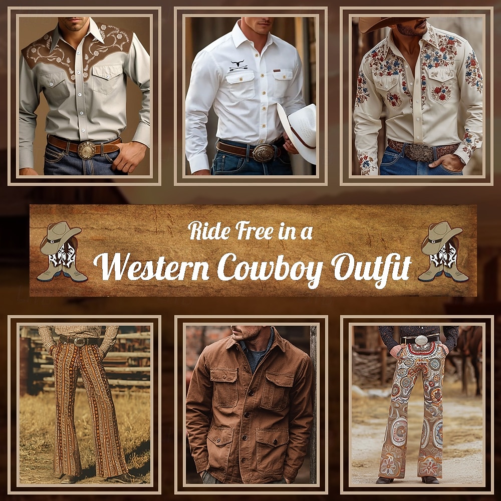 Férfi Paisley Virágminta Etno Ing Nyugati ing Cowboy ing Hosszú ujj Vintage Retro Szabadtéri Napi Munkaruha Ősz & tél Térfogatcsökkenés 3D nyomtatás Elöl két zseb Gombolható ingek Medence Barna 2025 - $25.99 –P6