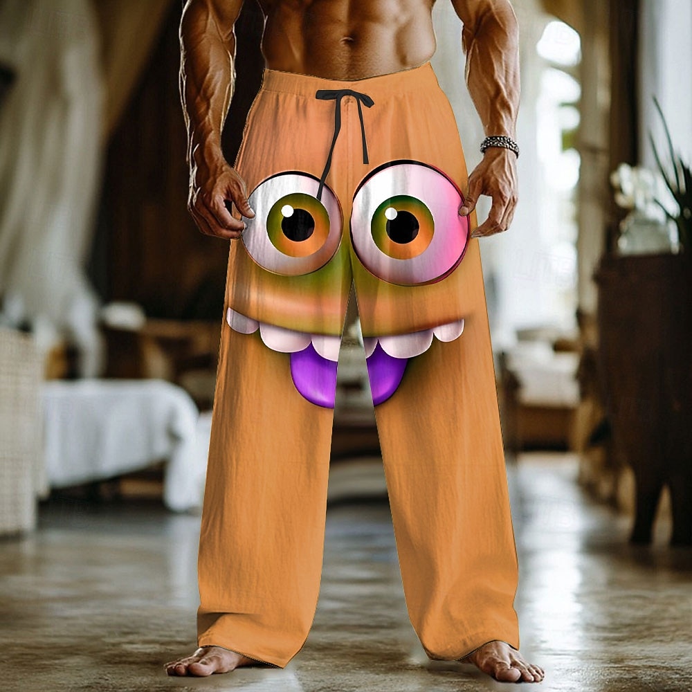 Herr 3D-seriefigur Le ansikte Långbyxor Säckiga byxor Casual byxor Medium Midja Rolig Utomhus Semester Hem Elastisk dragsko i midjan Linneliknande byxor med fickor Vår Höst 3D-tryck Ljusblå Blå Orange 2025 - $25.99 –P4