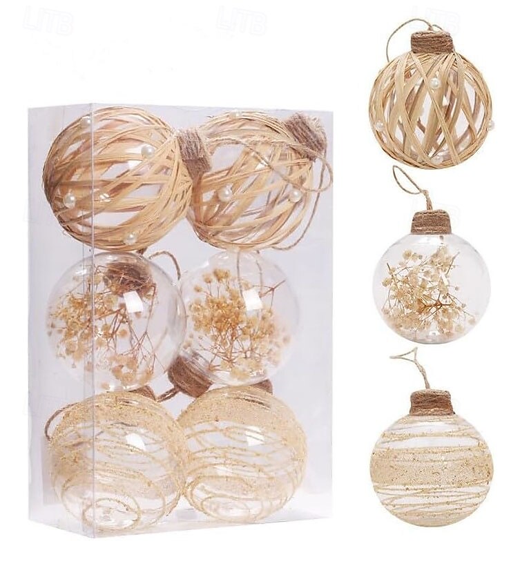 Juego de 6 adornos navideños transparentes con hilo para mascotas, bolas envueltas en flores secas, adornos navideños transparentes para bricolaje, para decoración de fiestas en el hogar. 2025 - $17.49 –P13