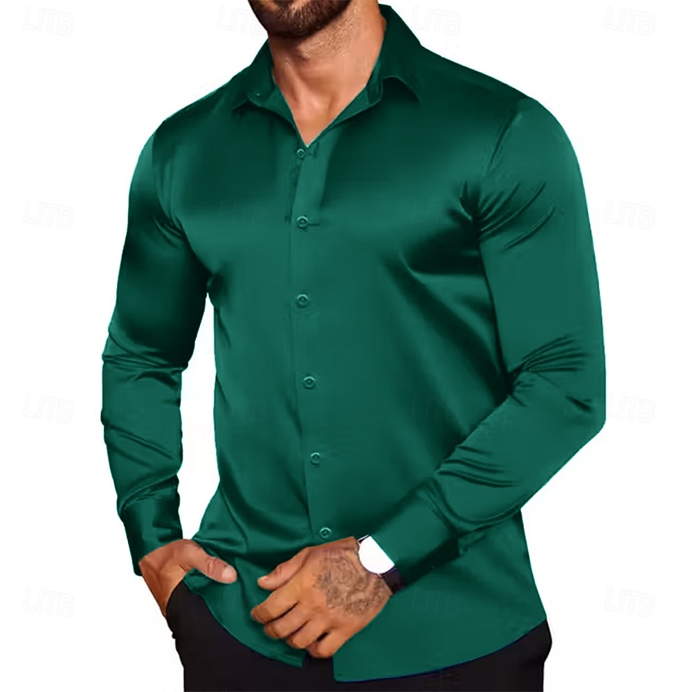 Per uomo Camicia Come la seta Camicia in raso Camicia casual Camicia con Bottoni Semplice Formale Matrimonio Nero Bianco Vino Blu Manica Lunga Bavero Primavera & Autunno Tutte le stagioni del 2025 a $23.99 –P7