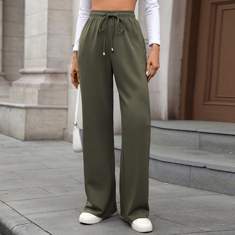 Femmes Slacks Droit Streetwear Occasionnel Longueur complète Naturel Uni Avec Poches Conception à cordon élastique Doux Fête Tenue quotidienne Week-end Rouge bordeaux Jacinthe Noir Vert Véronèse de 2025 ? $20.99 –P9