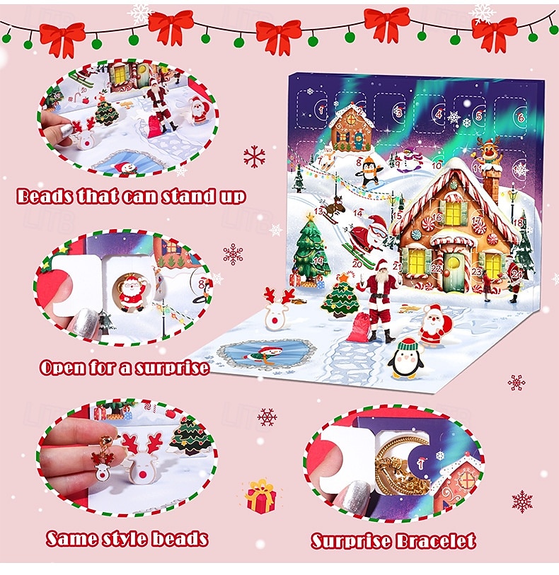 Brățări calendar de Advent de Crăciun 2025 pentru fete, kit de confecționare bijuterii DIY de 24 de zile cu 22 de mărgele cu pandantive și 2 brățări reglabile, cadou de numărătoare inversă de Crăciun 2025 - $18.49 –P1