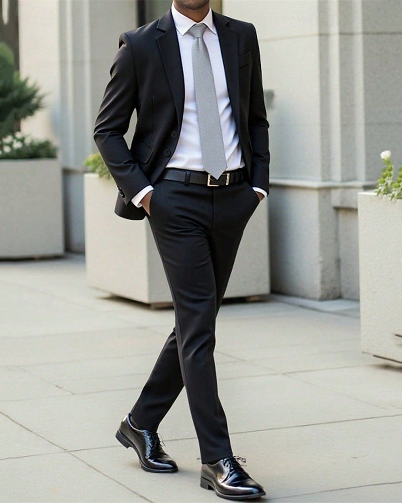 Hombre chaqueta Conjunto Negocio Fiesta de Cóctel Fiesta de Boda 2 Piezas Moda Casual Primavera Otoño Poliéster Plano Bolsillo Botones Cómodo Botonadura Simple Chaqueta de sport Negro 2026 - $60.99 –P2