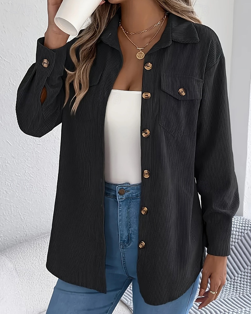 Per donna Camicia Blusa con texture Blusa Semplice Moderno Casual Manica Lunga Colletto a Camicia Top Regolari Quotidiano Uscire Tasca Bottoni Nero Vino Cachi Autunno del 2025 a $26.99 –P8