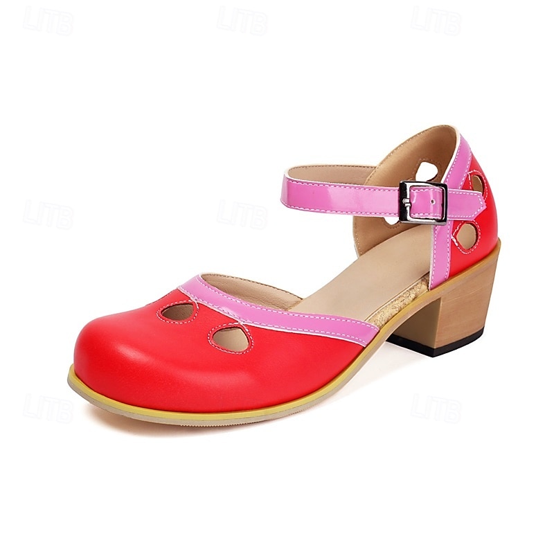 damskie buty vintage typu mary jane ze skóry ekologicznej na obcasie z wycięciem i regulowanym paskiem – wygodne buty retro na klockowym obcasie na okazje codzienne i formalne 2026 - $42.99 –P5