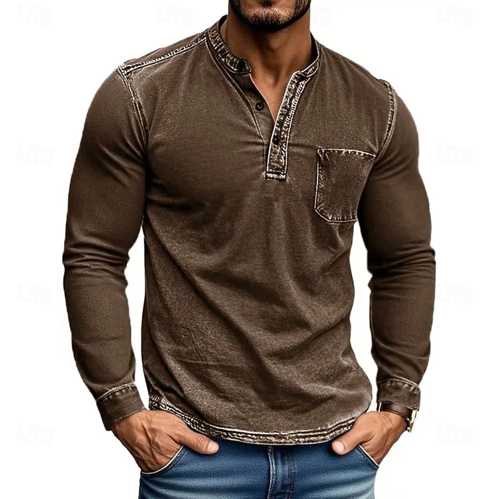 Herren Henley Hemd T-Shirt Langarmshirt Langarm Henley Herbst Winter Retro Mode Designer Nostalgisch Mode Jahrgang Urlaub Straße Ausgehen Schwarz Rosa Marineblau Top T-Shirt für Herren 2025 - $26.99 –P4
