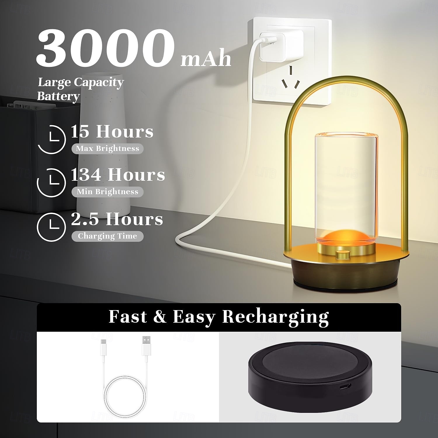 Lampe de table portable en métal pour extérieur et intérieur, 3 couleurs, sans fil, rechargeable, à intensité variable, alimentée par batterie, petite lampe de bureau, lanterne pour patio, chambre, de 2025 ? $20.99 –P2
