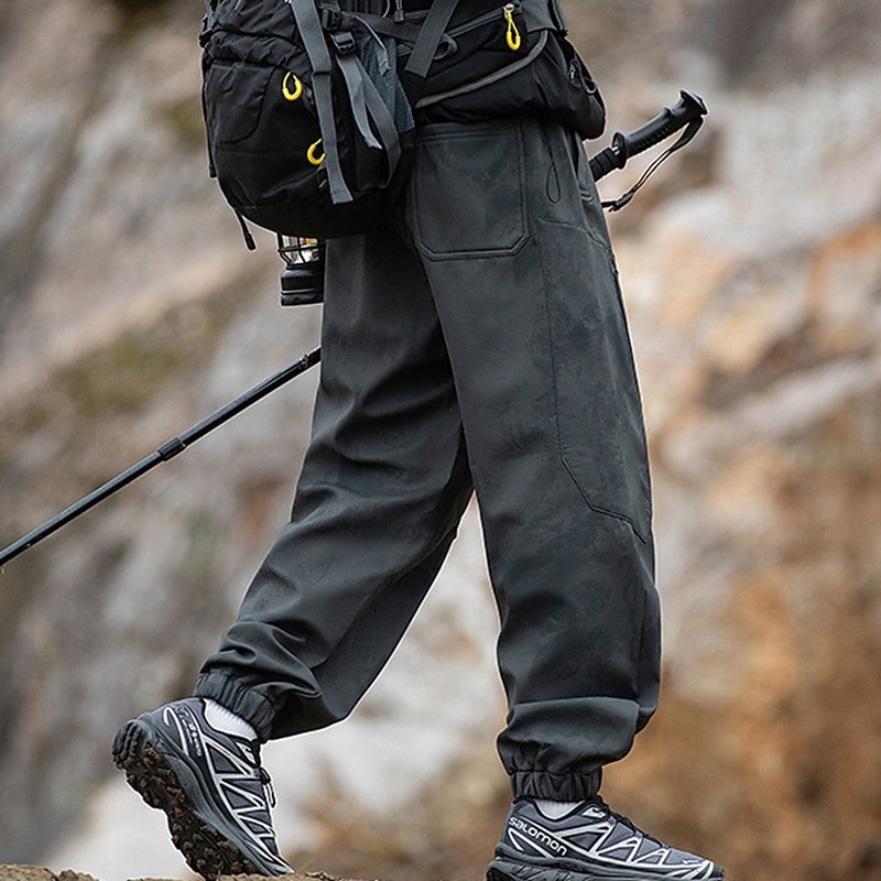 Homens Calças de Trilha Calças impermeáveis Calças com cordão Calças Softshell Ao ar livre Normal Prova-de-Água A Prova de Vento Calças Bolsos Cintura elástica Preto Branco Acampar e Caminhar Corrida de 2025 por $48.99 –P9