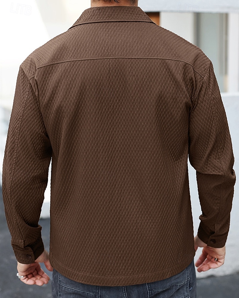 Herren Leichte Jacke Freizeitjacke Urlaub Täglich Atmungsaktiv Jacquard Tasche Frühling Herbst Einfach Mode Klassisch Revers Regulär Dunkelgrün Braun Jacken 2026 - $33.99 –P4