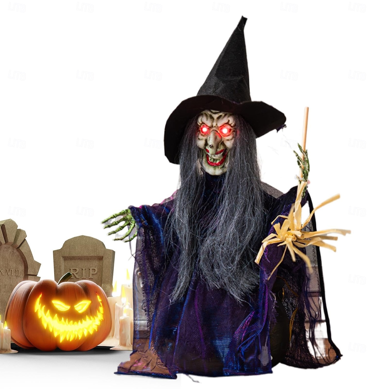 2025年 ハロウィンの魔女の飾り、ハロウィンの魔女が開いた魔女のフィギュア、ハロウィンの飾り、サウンドアクティブ - ホームデコレーション、パーティーギフト用品、屋内屋外用、光る目付き  コレクション – $139.99 –P8