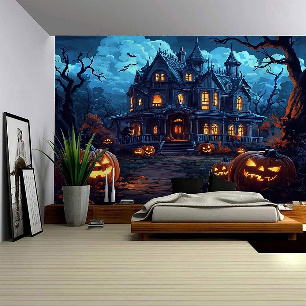 φόντο για το Halloween, γοτθική ταπισερί σκάλας κάστρου, σκοτεινή φαντασία μεσαιωνικής αρχιτεκτονικής κρεμαστή στον τοίχο με φως κεριών, διακόσμηση στοιχειωμένου αρχοντικού για πάρτι Halloween, 2025 - $12.49 –P2